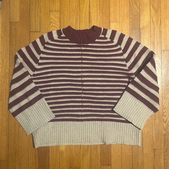 Anthropologie Sweaters - Maeve Anthropologie Pink & Tan Striped Chunky Sweater Women’s L